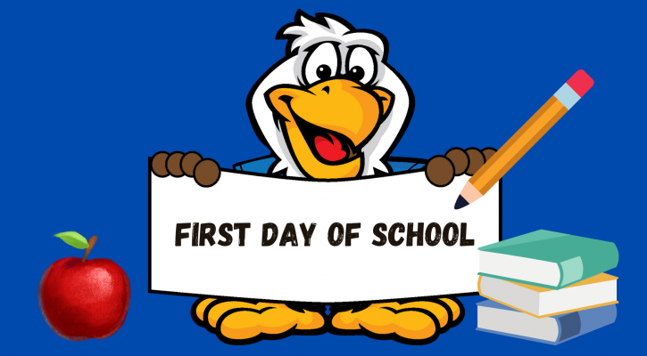 Eagle with first day of school sign