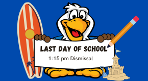 Eagle with last day of school sign