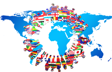 world map with people