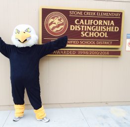 eagle mascot and sign