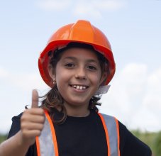 student wearing a hard hat