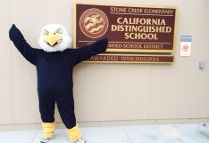 eagle mascot and sign
