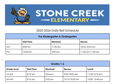 Stone Creek Bell Schedule
