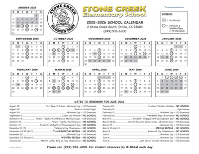 Stone Creek Calendar